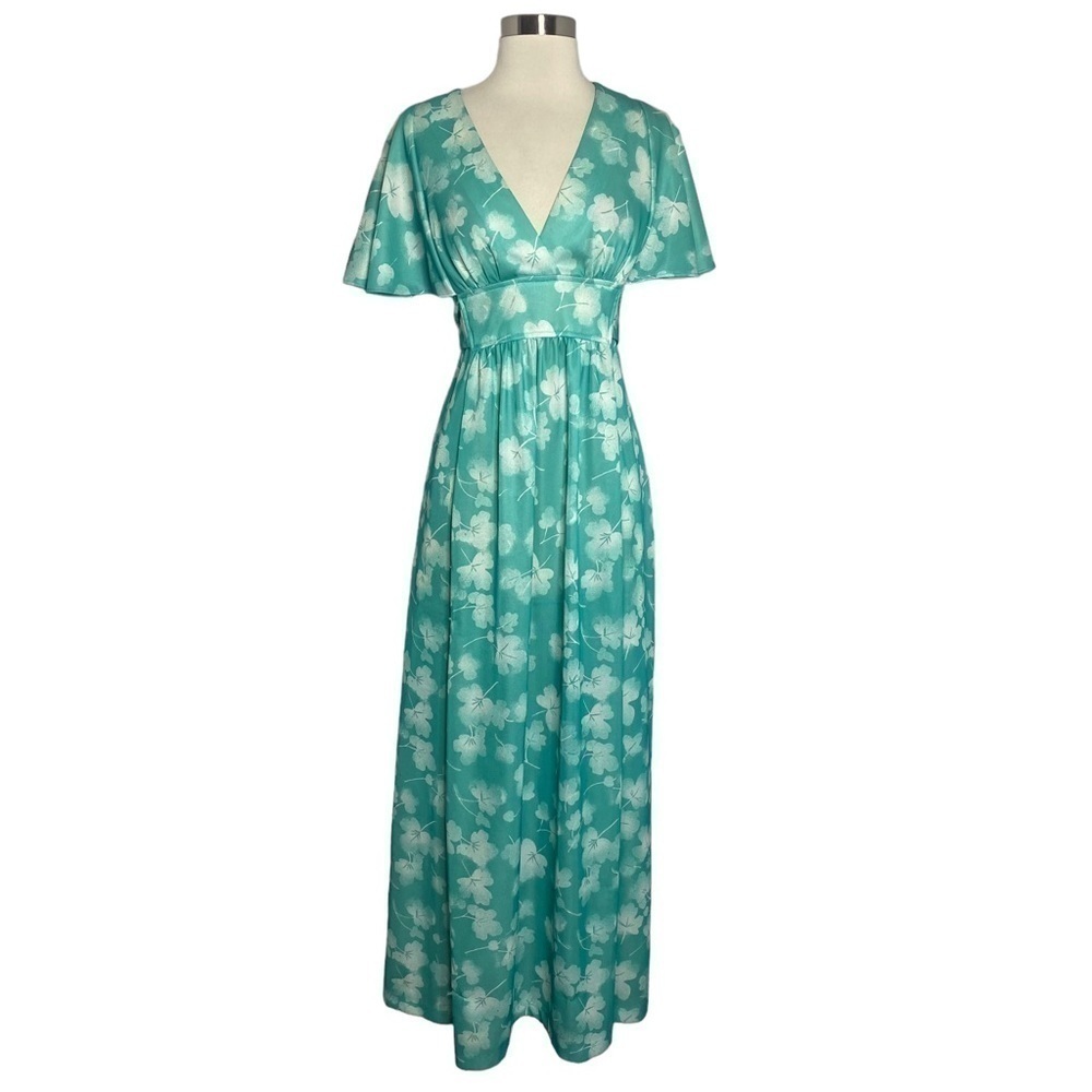 Vintage Teal Floral Maxi Dress S